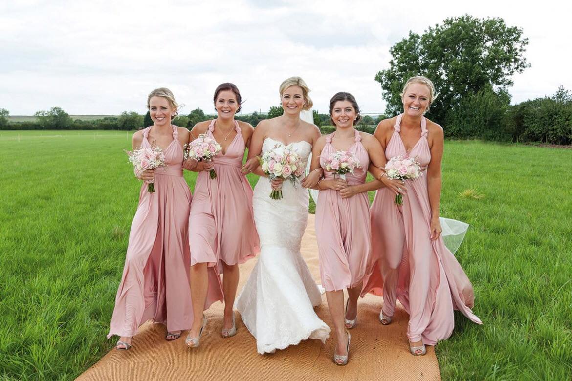 Blush Pink Twist Wrap Dresses - Dessy Real Wedding